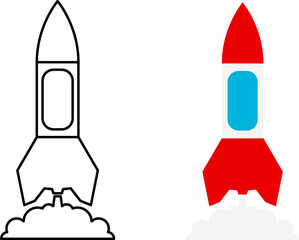 Start up icons set. Space rocket. Rocket ship. Business launch. Space shuttle, ship on white background. Vector illustration