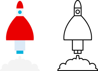 Start up icons set. Space rocket. Rocket ship. Business launch. Space shuttle, ship on white background. Vector illustration