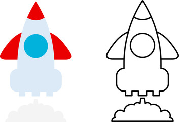 Start up icons set. Space rocket. Rocket ship. Business launch. Space shuttle, ship on white background. Vector illustration