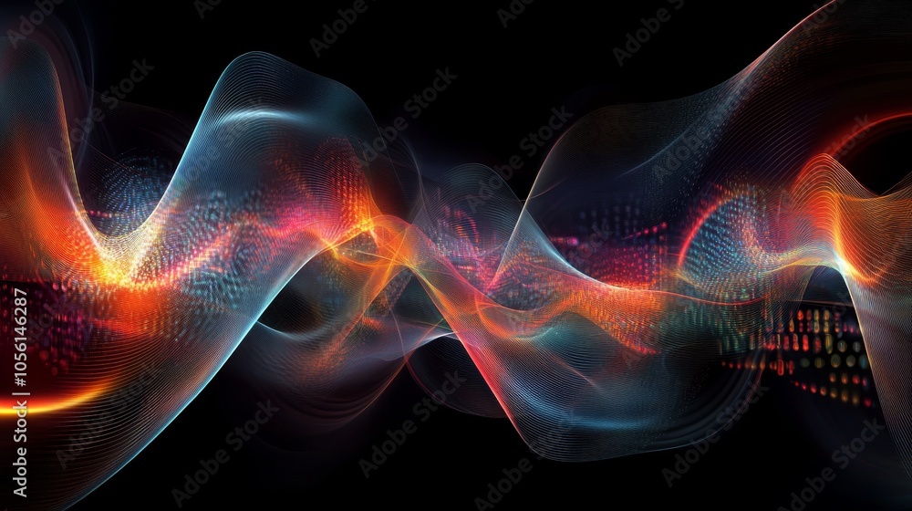 Poster a captivating energy flow crafted with dynamic light waves on a dark canvas captures the eye with it