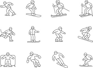 Winter sports line icon illustration collection. Ski, winter sports and snow icons.