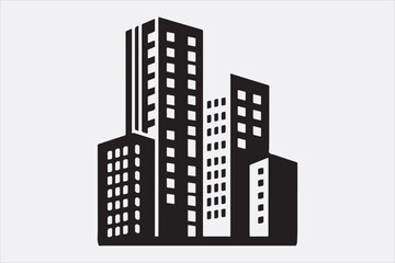 A black silhouette  vector of two city buildings.