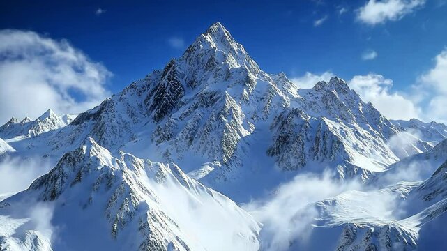 Snow-covered mountain peaks impress with their grandeur, where the crisp white snow contrasts against the deep blue sky, creating breathtaking views and a sense of adventure. . Video