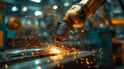 Industrial robot arm welding metal