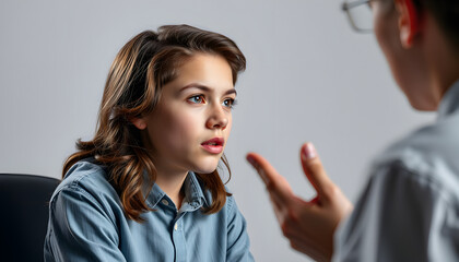 Obraz premium Teenager talkig with psychologist isolated with white highlights, png