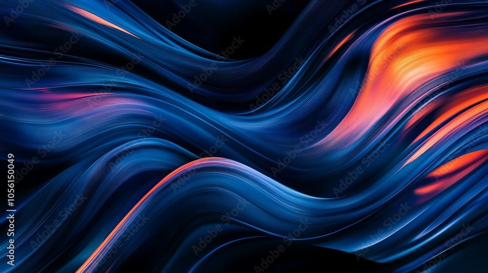 Poster an abstract representation of flowing blue and orange waves in motion, evoking a sense of fluidity a