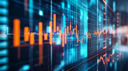 Abstract digital financial chart with glowing orange bars
