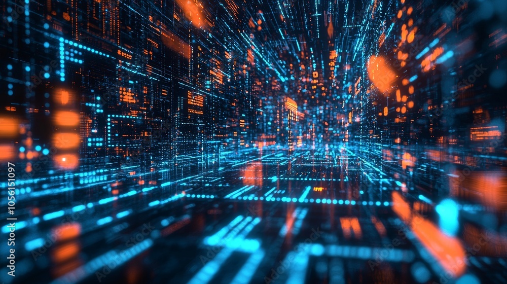 Poster abstract digital data flow in a futuristic tunnel