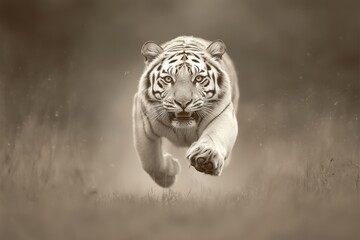 Obraz premium Majestic White Tiger Prowling in Nature's Embrace