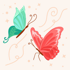 Elegant colorful butterfly vector illustration with pastel background, abstract swirls, and delicate artistic details, perfect for nature-inspired designs, decorative elements, patterns, and modern 