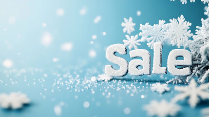 Winter sale text with snowflakes on blue background. 3D illustration.