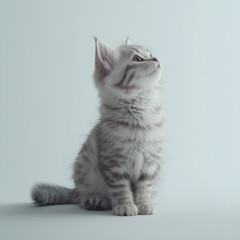 Adorable Fluffy Kitten Looking Upwards with Curiosity in a Minimalist Setting