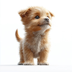 Adorable Fluffy Puppy with Curious Eyes Standing on White Background