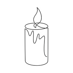 Hand drawn aroma candle vector. Line continuous drawing. Linear icon,  print, banner, card, poster, brochure, minimal sketch, doodle illustration, outline logo, sign, symbol, Christmas ornament, decor