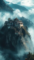 Fototapeta premium A mountain with a village on top of it