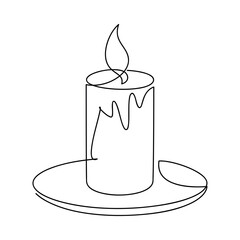Hand drawn aroma candle vector. Line continuous drawing. Linear icon,  print, banner, card, poster, brochure, minimal sketch, doodle illustration, outline logo, sign, symbol, Christmas ornament, decor
