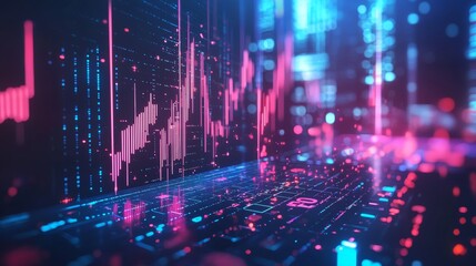 Fototapeta premium Digital stock market chart with glowing data and vibrant lines