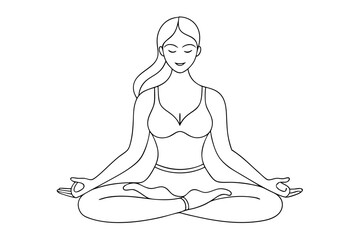 Yoga and Wellness Fit Woman Meditating in Elegant Single Line Illustration