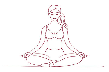 Yoga and Wellness Fit Woman Meditating in Elegant Single Line Illustration
