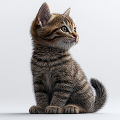Adorable Tabby Kitten Sitting and Looking Sideways with Curious Expression