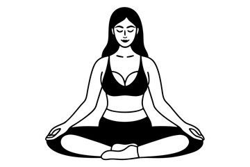 Yoga and Wellness Fit Woman Meditating in Elegant Single Line Illustration