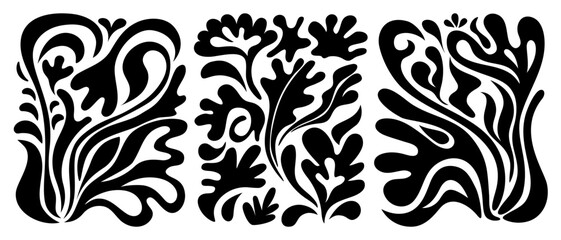 Groovy abstract flower posters. Floral doodle patterns. Trendy vector set.