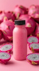 Bright Pink Dragon Fruit Juice in Bottle