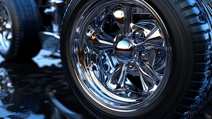 3d rendering of a car wheel in a studio environment with reflections
