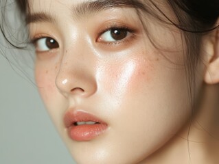 Korean Girl Showcasing Healthy Facial Serum Glow