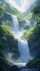 Fototapeta premium A waterfall with a lush green forest in the background