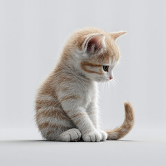 Endearing Ginger Kitten Sitting with a Curious Gaze on a White Background, Showcasing Its Playful and Innocent Nature in a Studio Setting