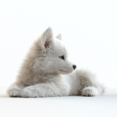 Fluffy White Puppy Lying Down with Side Profile, Capturing Adorable Innocence - Perfect for Pet Lovers and Stock Photography