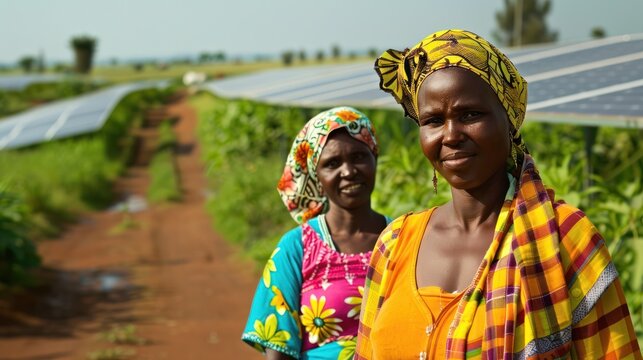 Two Women in Front of a Solar Panel Field