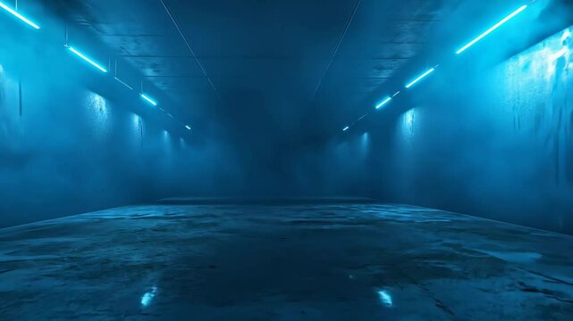 A dark empty street, dark blue background, an empty dark scene, neon light, spotlights The asphalt floor and studio room with smoke float up the interior texture. night view Video