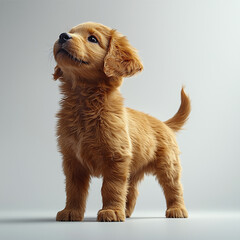 Golden Retriever Puppy with Curiosity and Innocence in a Studio Setting on White Background