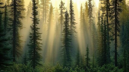 A forest with trees in the foreground and background