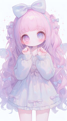 Cute anime girl with pink hair and blue eyes wearing a blue dress.