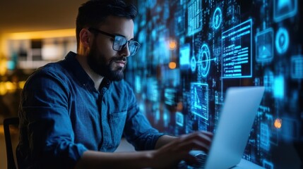 A support engineer monitoring network performance on a laptop