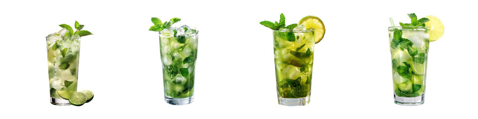 Refreshing Mojito Cocktail Collection with Mint and Lime isolated on transparent backgorund