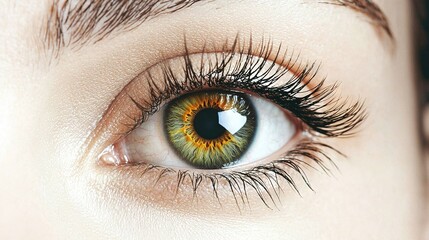 Obraz premium A close-up of a person's eye with a green and yellow-colored iris at its center