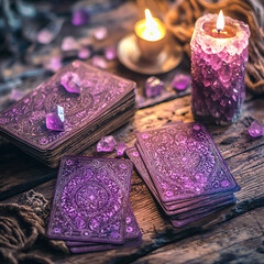 A mystical and enchanting setting with tarot card and magical crystals