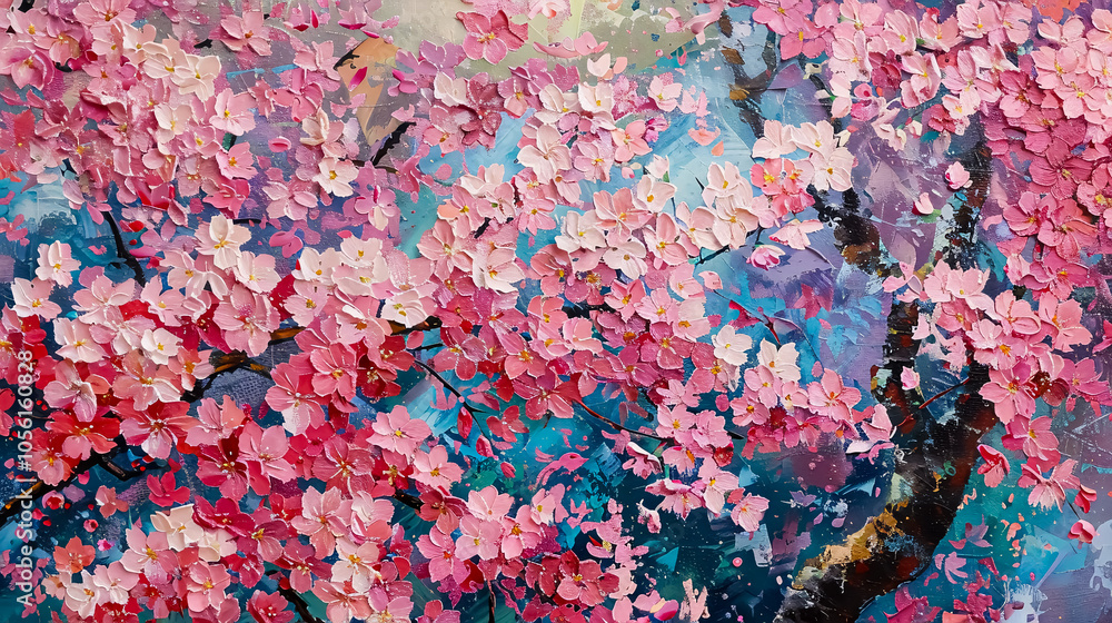 Aufkleber cherry blossom. mesmerizing display of sakura in full bloom creating colorful and whimsical tapestry