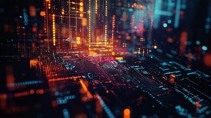 Obraz premium Abstract digital network with glowing orange and blue lights