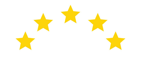  A set of five-pointed yellow stars arranged in an arc. Five yellow star product quality rating