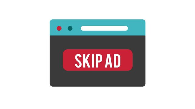 Skip ad red button, Skip advertisement web icon on white background.