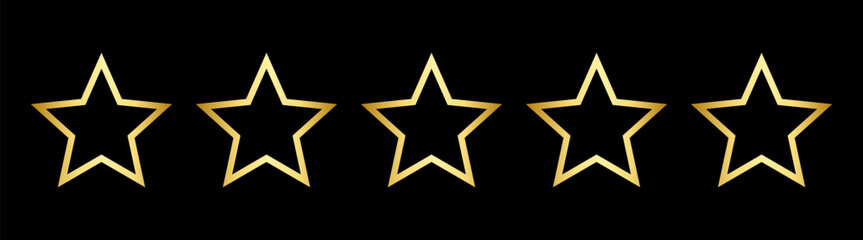 Gold Stars rating icon set, five star rating. Feedback customers. Quality rating symbols.