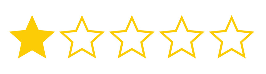 One out of five stars customer product review icon. Feedback customers. Quality rating symbols.