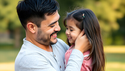 Fototapeta premium Dad give young daughter affection isolated with white highlights, png