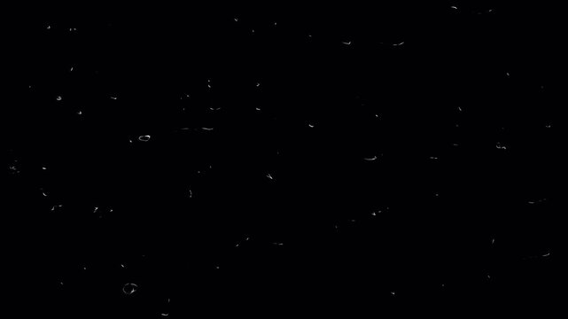 White scuffs on a black screen. Retro effect for a 4K clip. Stock noise texture for overlaying and creating a nostalgic and old movie effect.