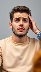 Obraz premium Desperate millennial man getting psychological help at therapist isolated with white highlights, png